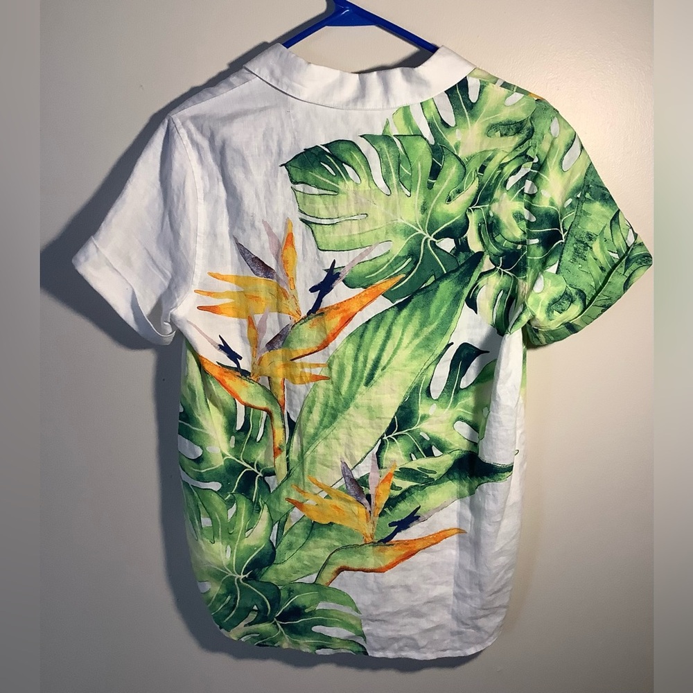 NWT Tommy Bahama Tropical Leaf Print Women's Blouse 100% Linen Size XXS